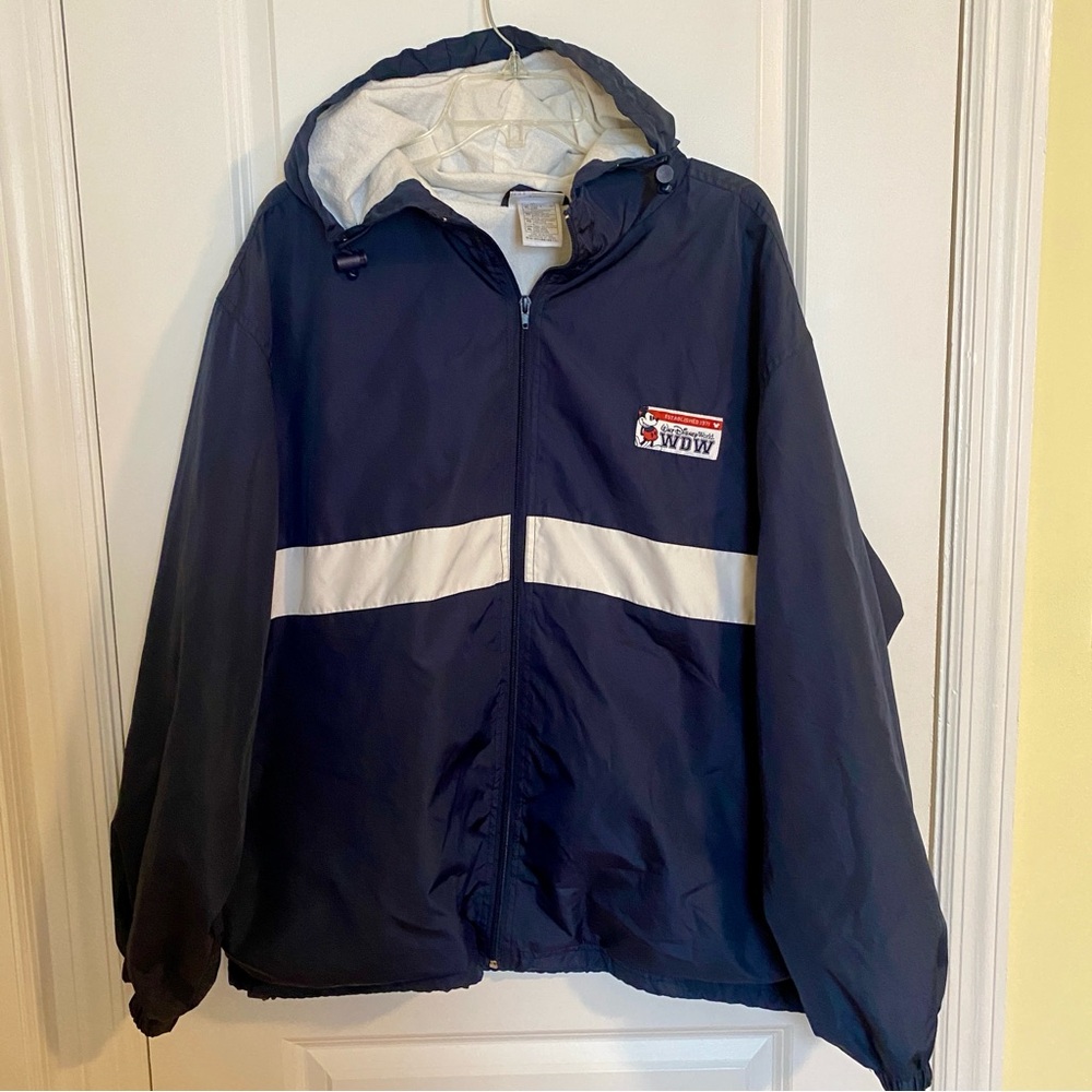 Walt Disney World Mens XL Blue Wind Breaker Jacket Mickey Mouse Logo Vintage